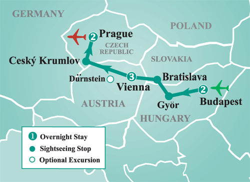 Prague, Vienna, Budapest Map